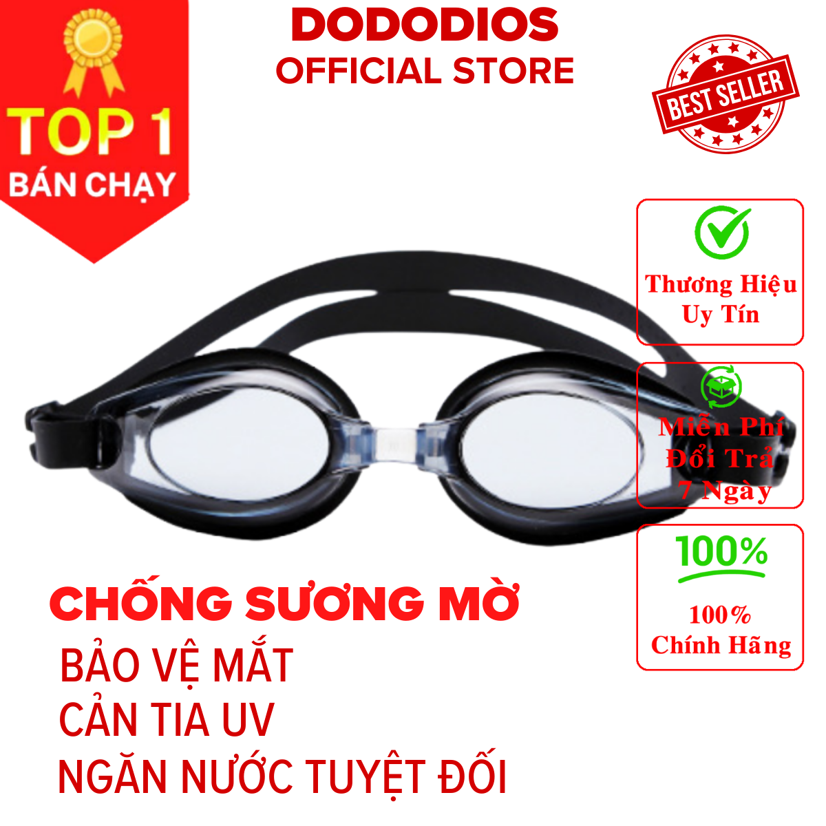 Kính bơi chống sương mờ, chống UV, dây được làm 100% silicone mềm mại, thiết kế không trơn trượt, độ co giãn, độ bền thách thức thời gian, dành cho vận động viên chuyên nghiệp, kính bơi cận thị có độ - Chính hãng DODODIOS