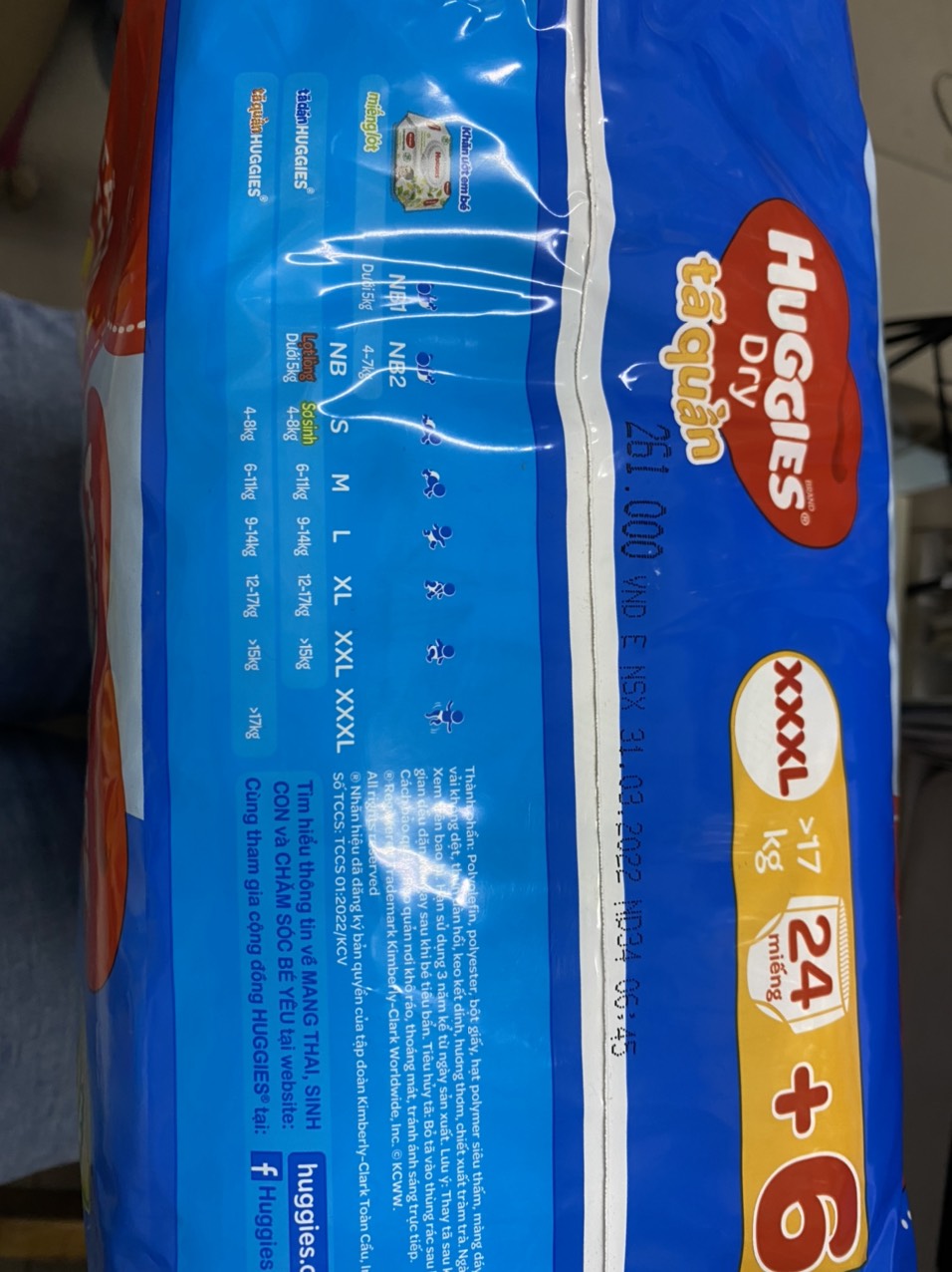 TÃ QUẦN HUGGIES SIZE XXXL24 MIẾNG TẶNG 6 MIẾNG (MỚI)