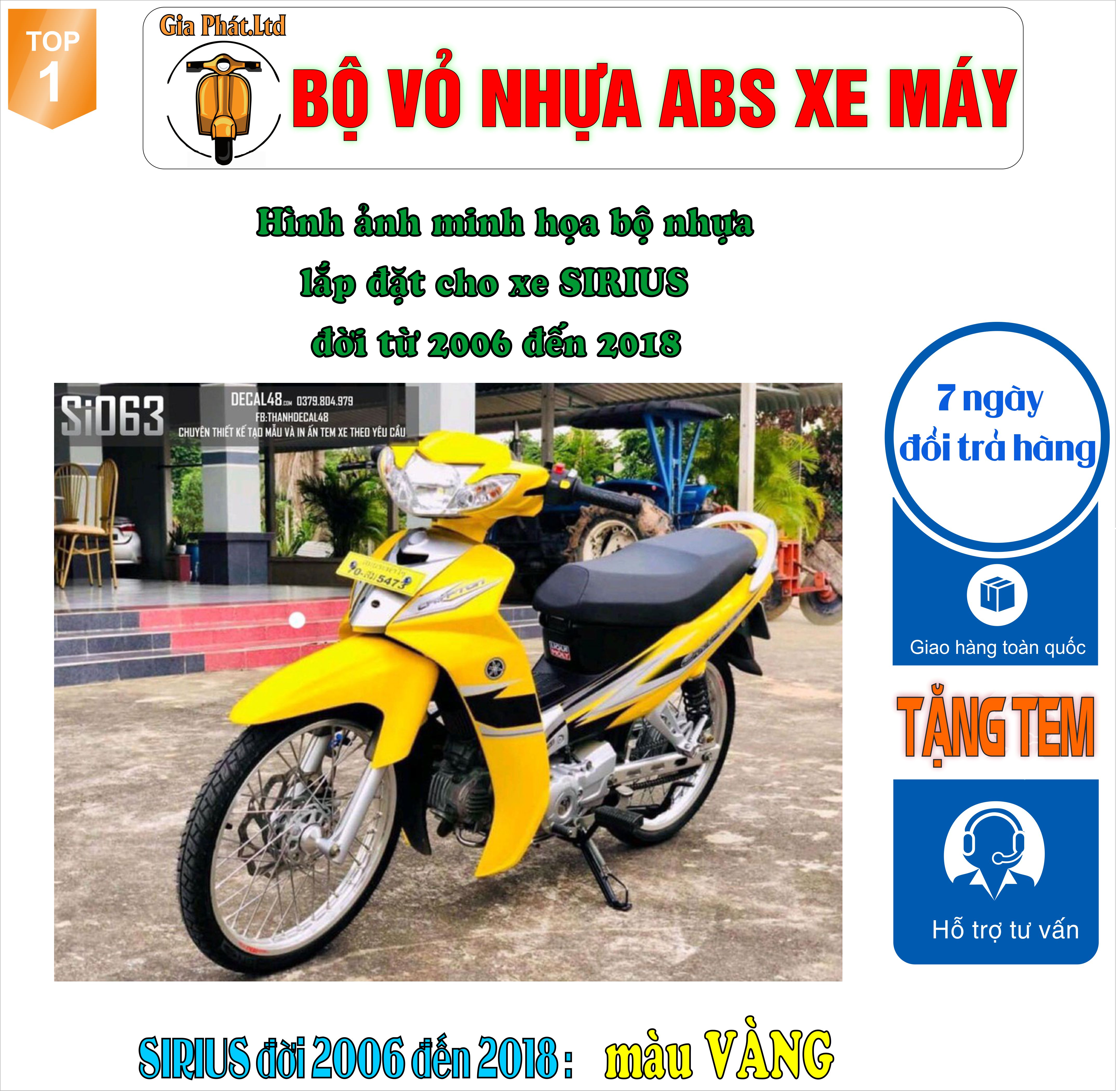 [Tặng tem ] Bộ nhựa dàn áo xe SIRIUS màu VÀNG, nhựa ABS nguyên sinh cao cấp