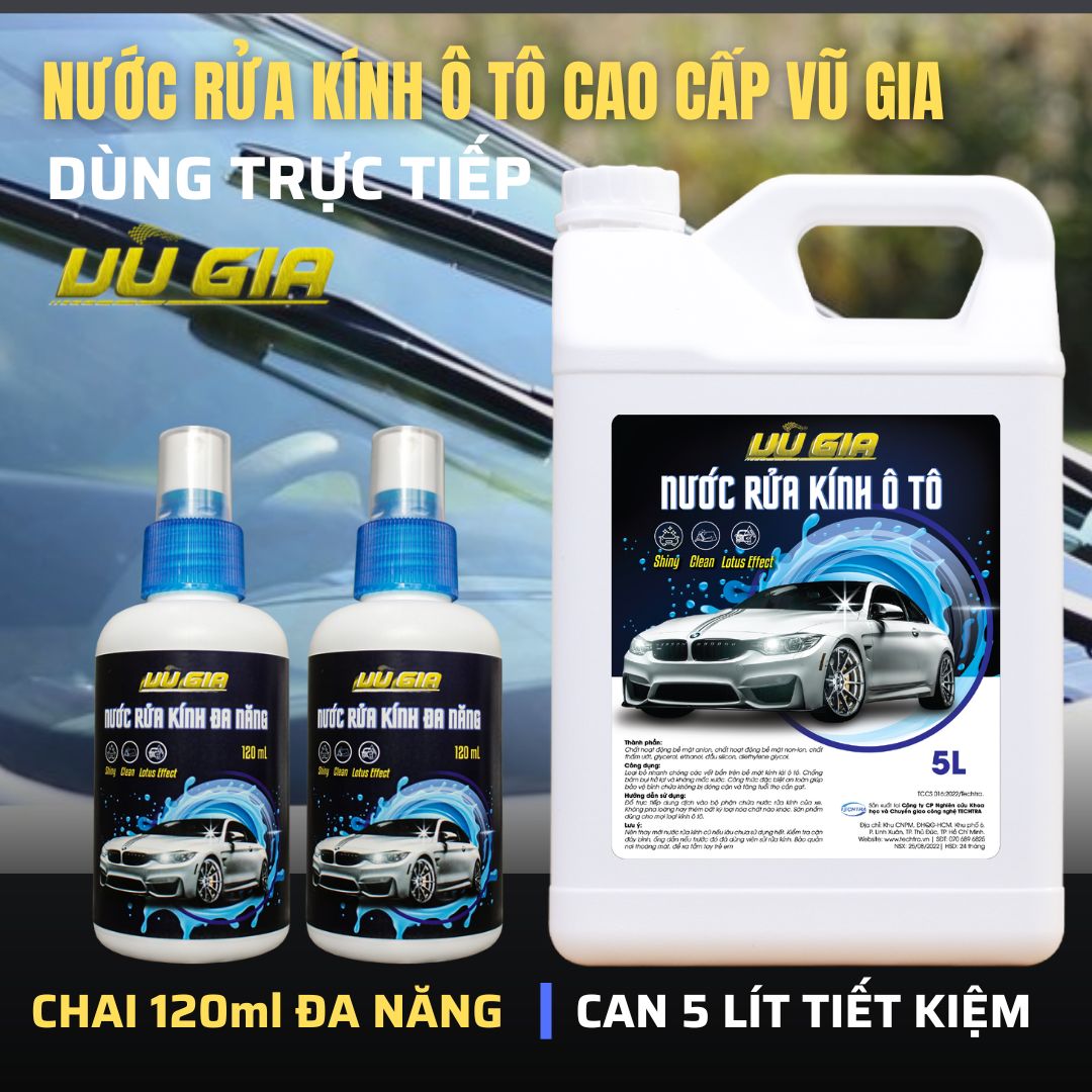 Nước rửa kính lái ô tô cao cấp dùng trực tiếp Vũ Gia - Hàng chính hãng Unitech, phù hợp mọi loại kính xe