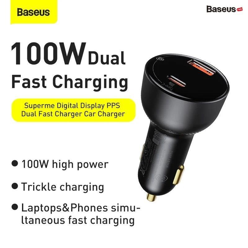 Tẩu Sạc Superme Digital Display PPS Dual Quick Charger Car Charger Công Suất Cao 100W ( hàng chính hãng )