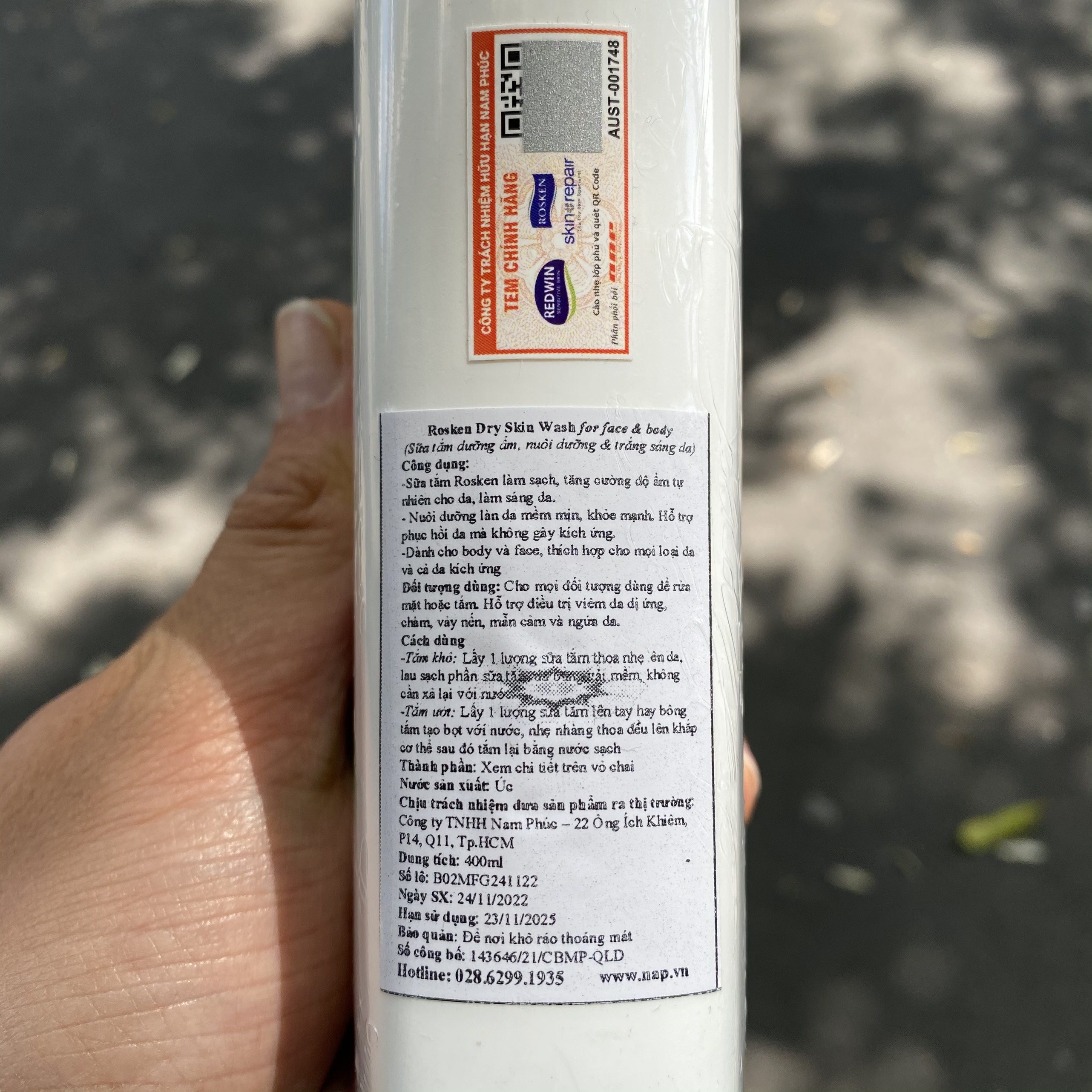 Sữa tắm dưỡng ẩm Rosken Dry Skin Wash 400ml - dành cho da nhạy cảm, da tổn thương hoặc bỏng