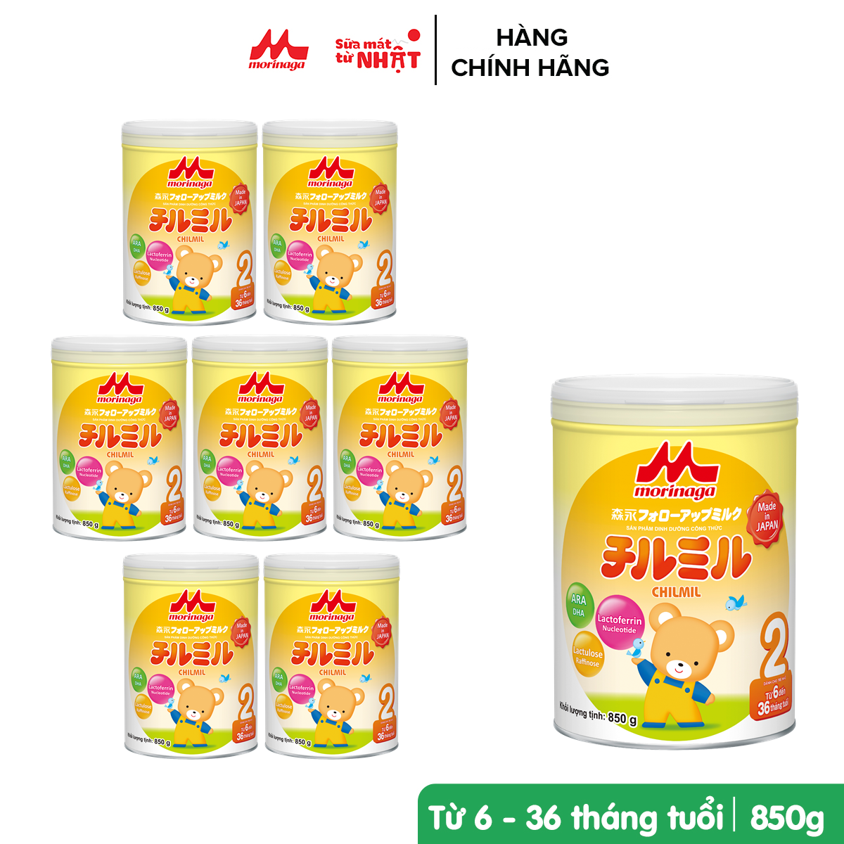 (Combo tiết kiệm) Thùng 8 lon Sữa Morinaga số 2 Chilmil 850g