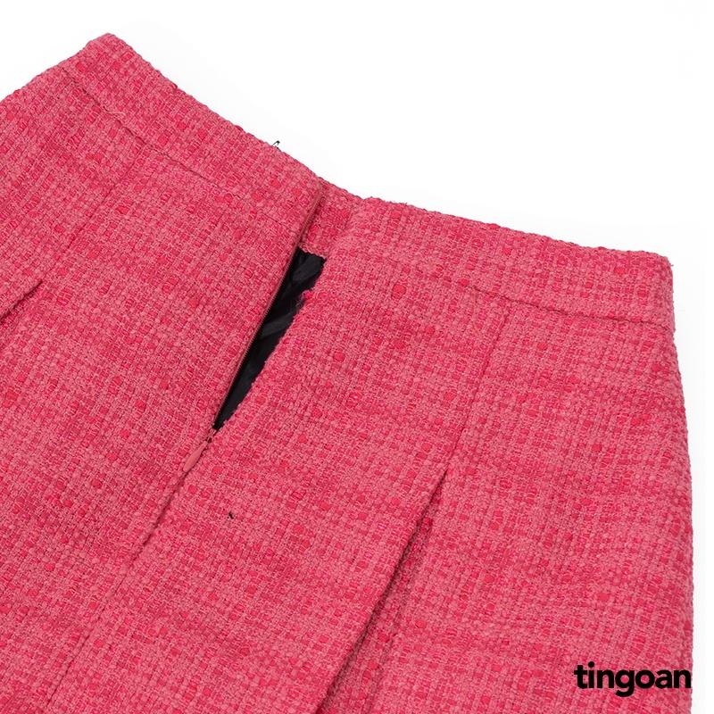 Chân váy tweed cạp lưng cao xếp ly hồng tingoan PINK SWEET SKIRT/PK (có quần trong