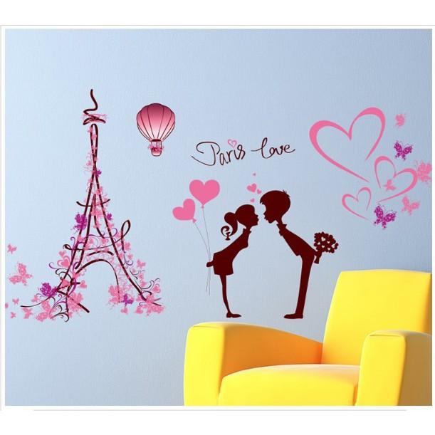 Decal trang trí Paris Love hồng A.H