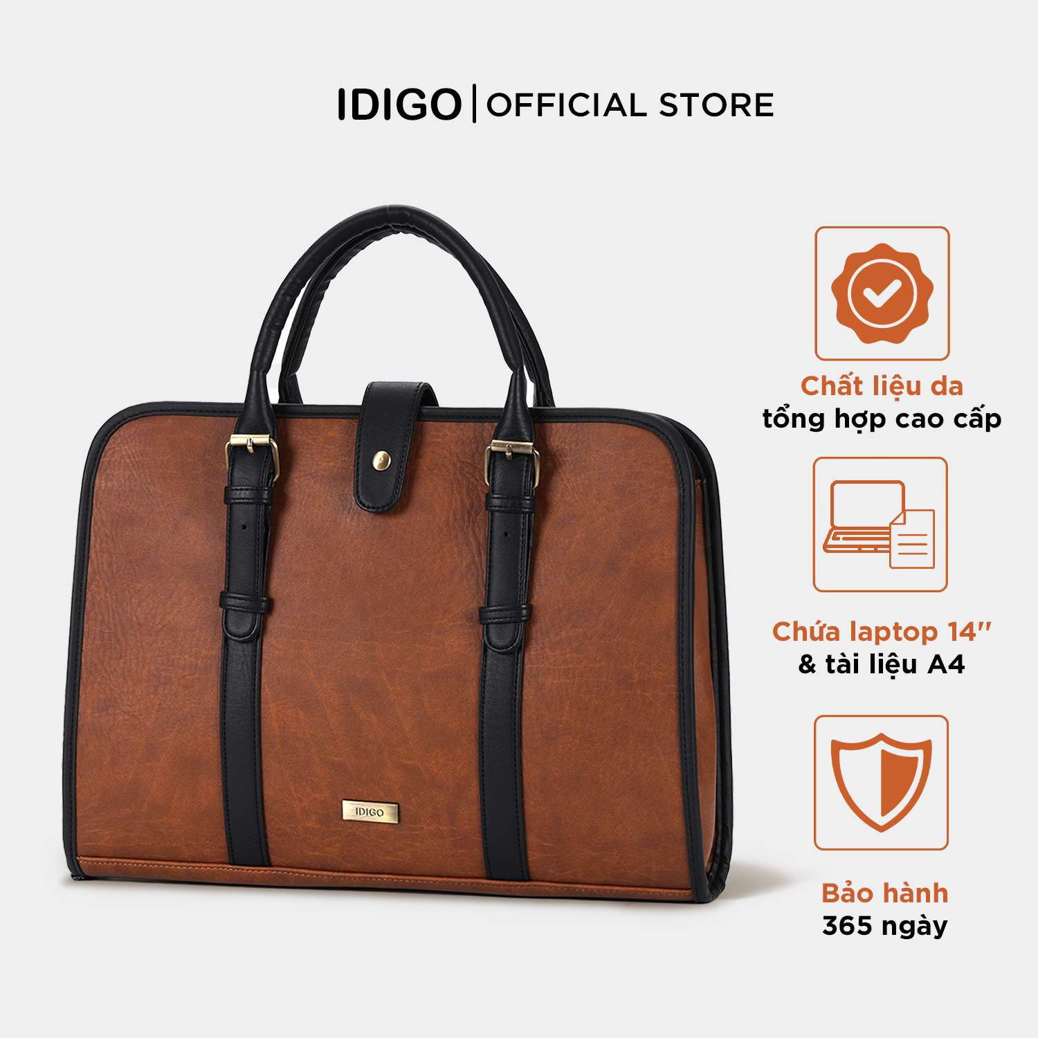 Túi đựng laptop 14 inch đeo vai, túi xách công sở nam nữ ngăn rộng đựng tài liệu A4 IDIGO UB2 - 6030