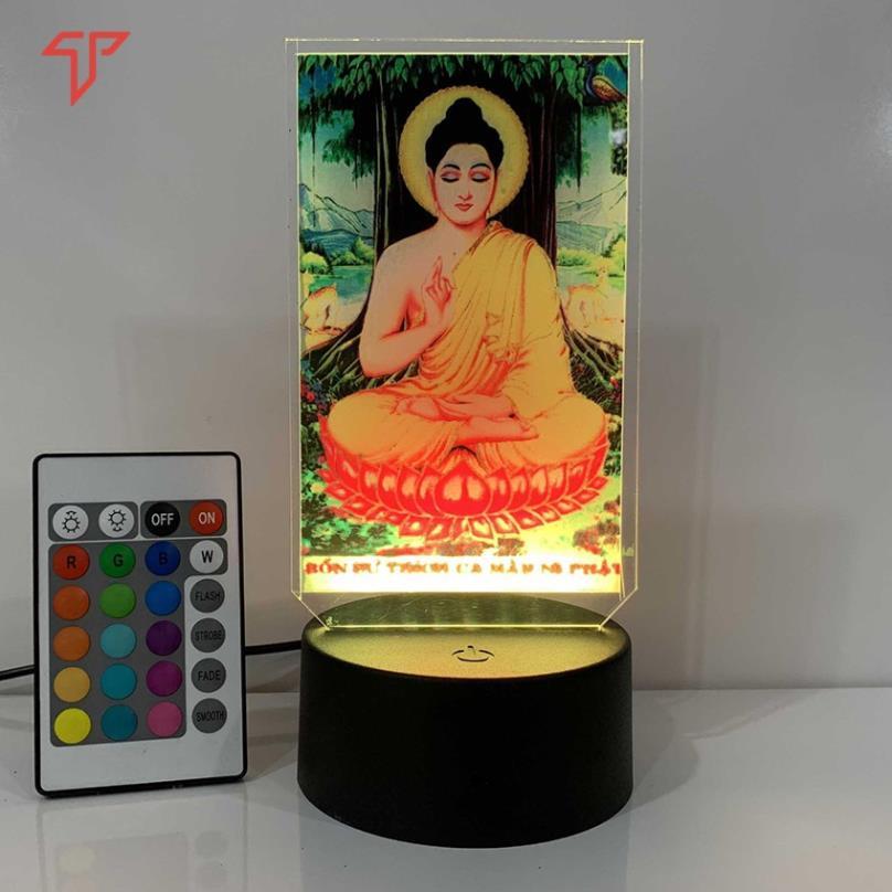 Đèn led 3D in hình phật, đèn led mica adida, quan âm, hình thờ, phật trang trí ôtô - xe tải - để bàn