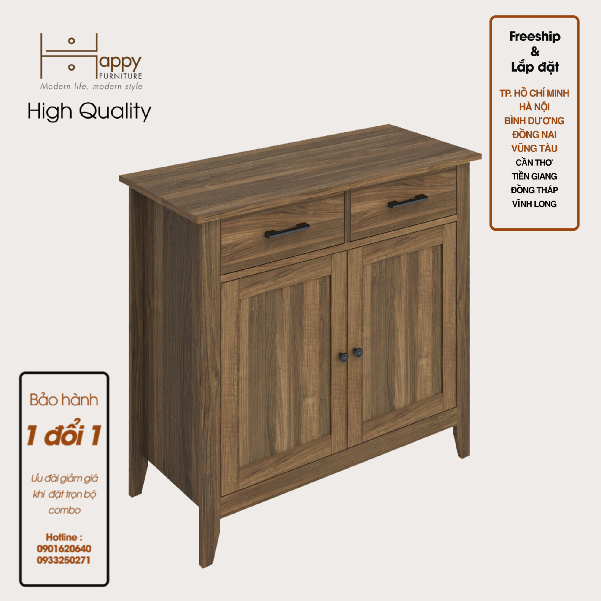 [Happy Home Furniture] CANA,  Tủ đựng đồ 2 ngăn kéo - 2 cửa mở  ,  91cm x 40cm x 84cm ( DxRxC), THK_001