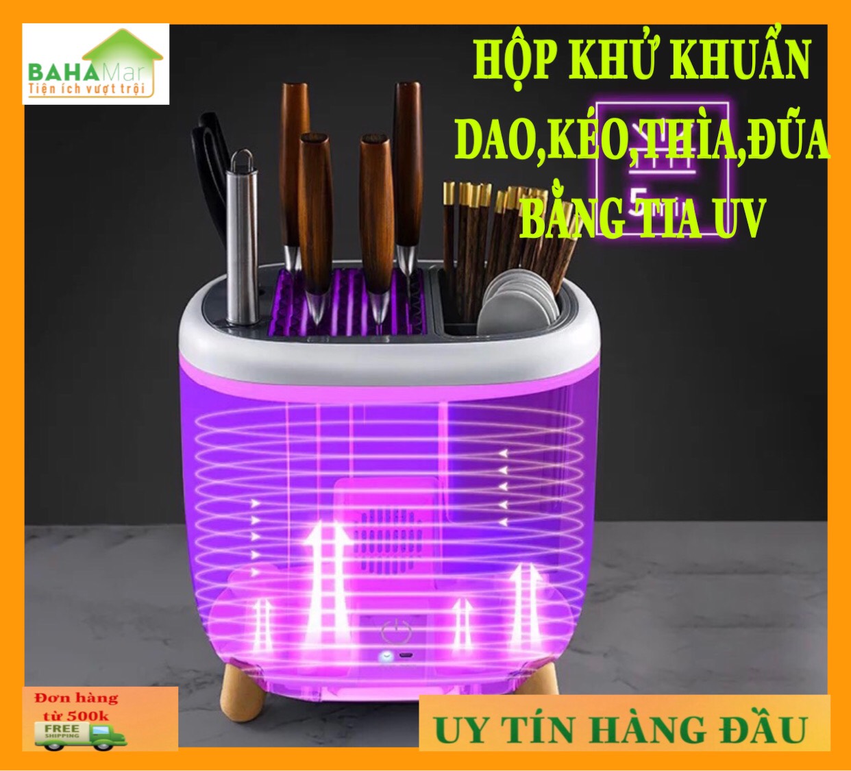 HỘP KHỬ KHUẨN DAO, KÉO, THÌA, ĐŨA BẰNG TIA UV "BAHAMAR" có LED-UV diệt khuẩn bằng đèn, đều chiếu xạ cho bộ đồ ăn từ trong ra ngoài, làm cho bạn bộ đồ ăn đảm bảo vệ sinh hơn.