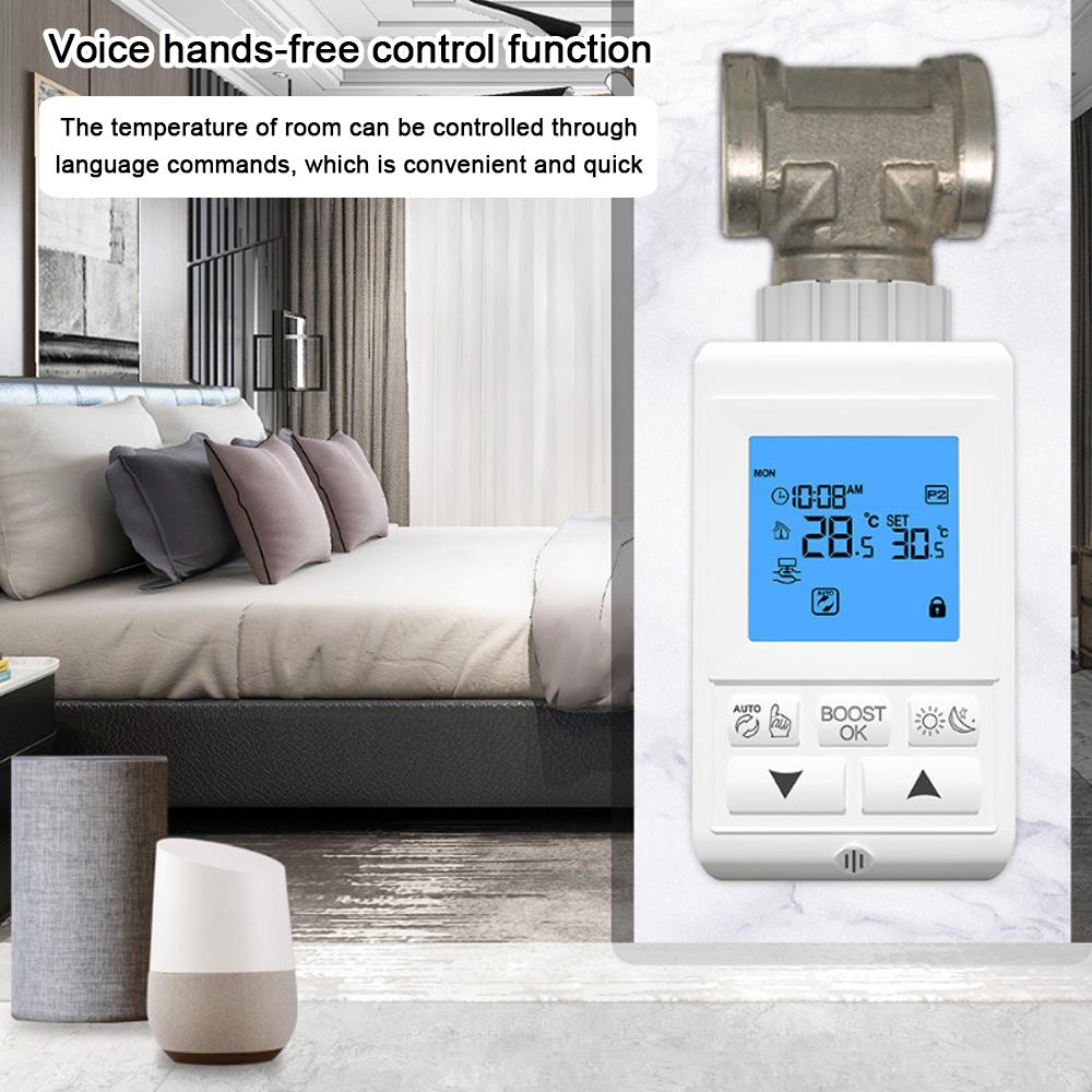 Tuya Zigbee LCD Display TRV Thermostatic Radiator Valves Intelligent Temperature Control Heating Valves Thermostatics Radiator Valves Weekly Programmable APP Control Compatible with Amazon Alexa and Google Assistant for Voise Control