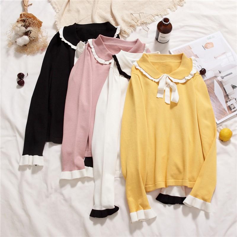 Áo Dệt Kim Tay Dài Màu Trơn Thiết Kế Thanh Lịch