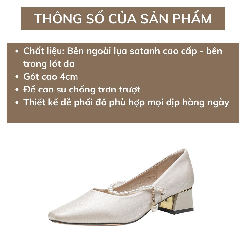 Giày cưới - giày dự tiệc nữ chất lụa satanh lót da cao cấp gót cao 4cm - giày mary janes nữ đế 4cm