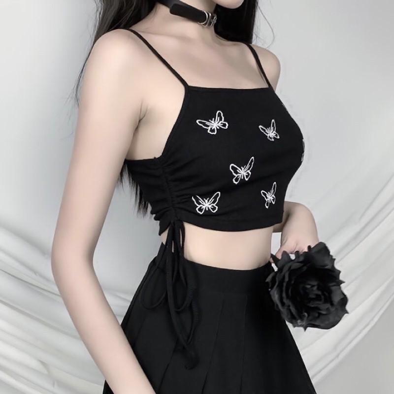 Áo bra hai dây thêu Butterfly có dây rút eo - Áo croptop cách điệu siêu xinh