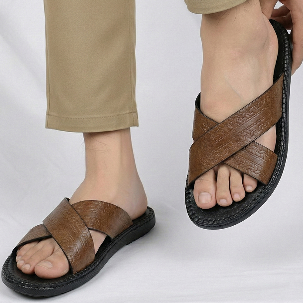 Dép Nam Quai Chéo HA NAM Da Bò Thật Cao Cấp DNA22042