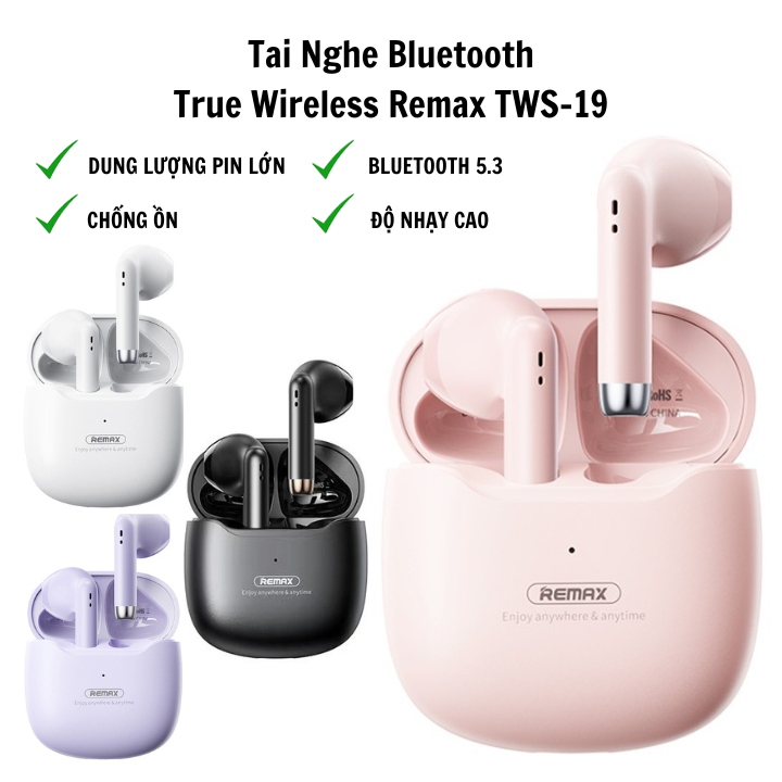 Tai nghe bluetooth Sothing True Wireless Remax TWS-19 dung lượng pin lớn, chồng ồn hiệu quả- Hàng chính hãng