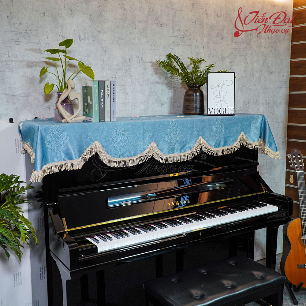 Khăn Phủ Đàn Piano Màu Xanh, Họa Tiết Hoa Đào KU-033