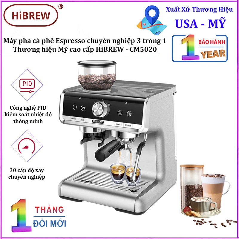 Hình ảnh HÀNG CHÍNH HÃNG - Máy pha cà phê Espresso chuyên nghiệp 3 trong 1, thương hiệu Mỹ cao cấp HiBREW - CM5020