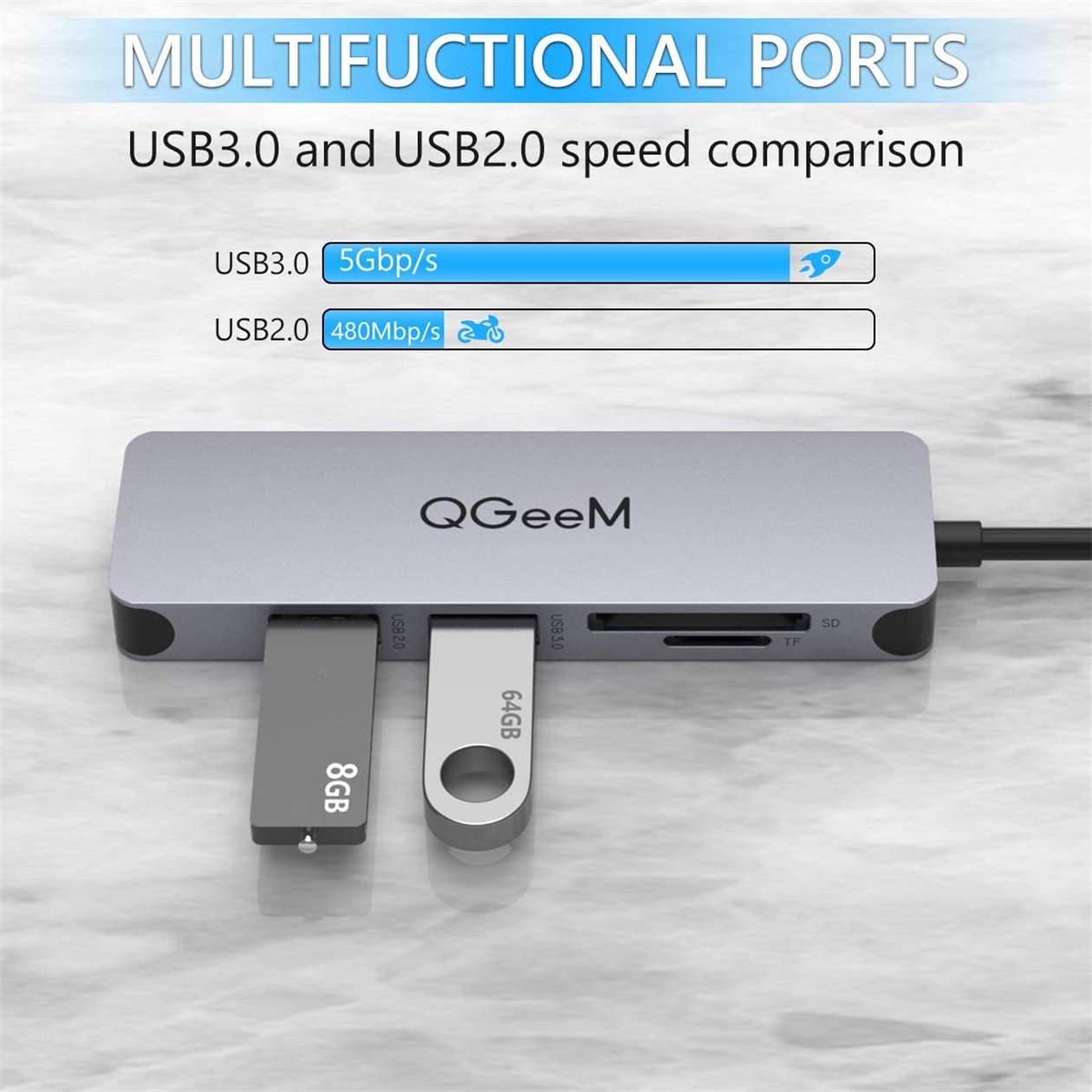Bộ Hub QGeeM đa năng 5 trong 1 dành cho MacBook Pro 13/15 Surface Go, USB C Adapter - Hàng chính hãng