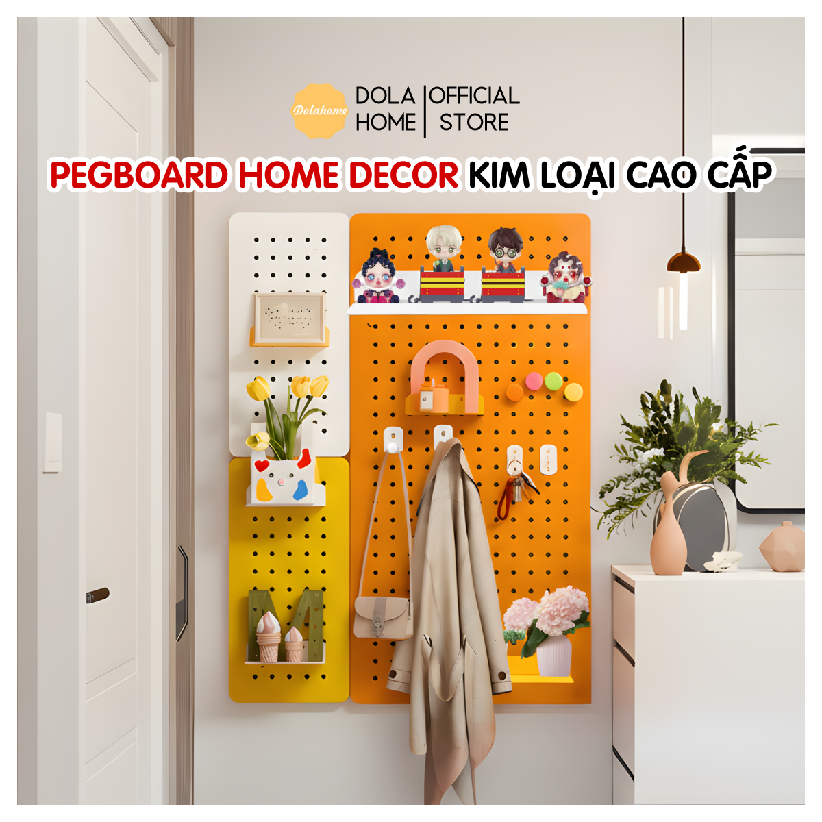 Bảng lỗ  Pegboard Dola Home kim loại cao cấp tiện dụng đặt bàn học, bàn làm việc, trang trí decor nhà cửa ngắn nắp