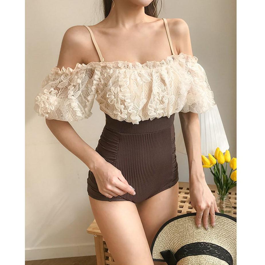 Bikini đi biển, bikini liền thân ren tiểu thư kín đáo LYAN BIKINI B07