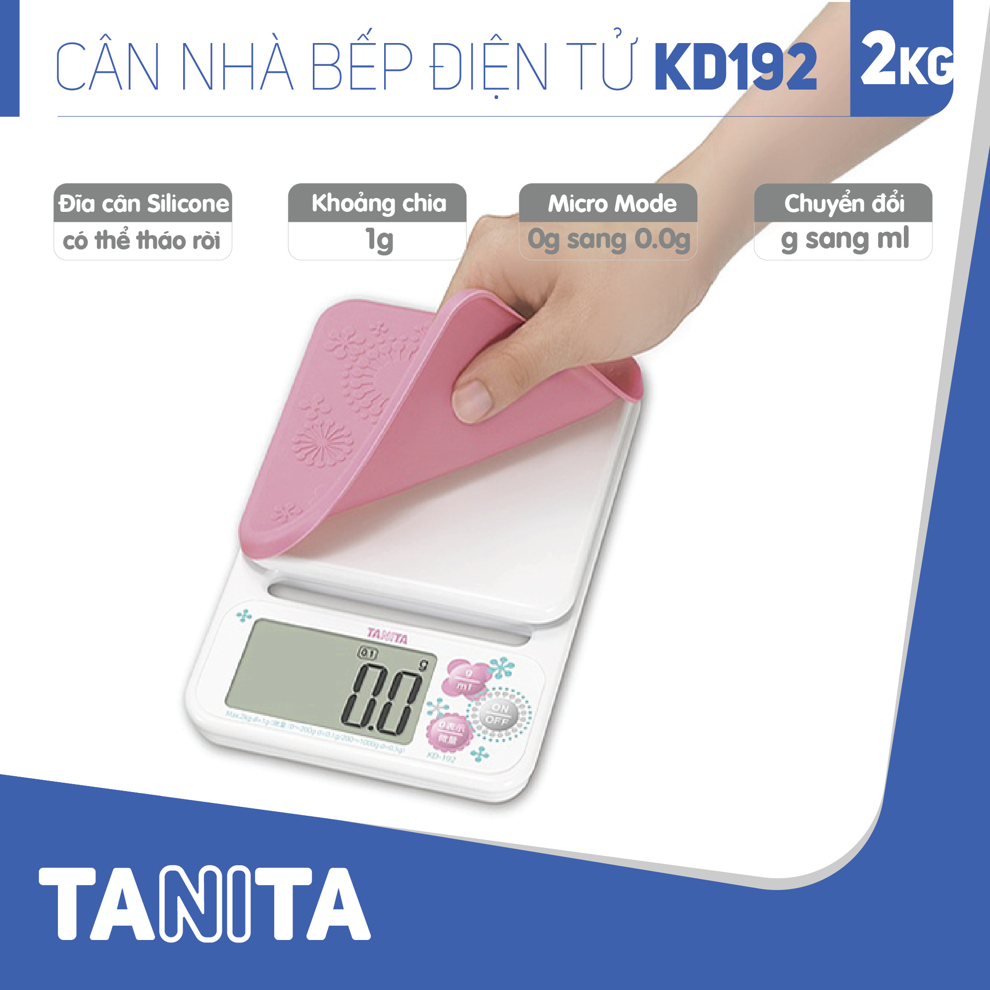 Cân điện tử nhà bếp TANITA KD192 (Chính hãng Nhật Bản), Cân nhà bếp 2kg, Cân thức ăn 2kg, Cân thực phẩm 2kg, Cân Nhật, Cân trọng lượng, Cân chính hãng, Cân thực phẩm, Cân thức ăn, Cân tiểu ly điện tử, Cân chính xác, Cân làm bánh