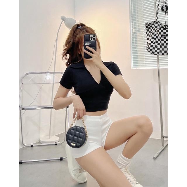 Crop polo cổ tym