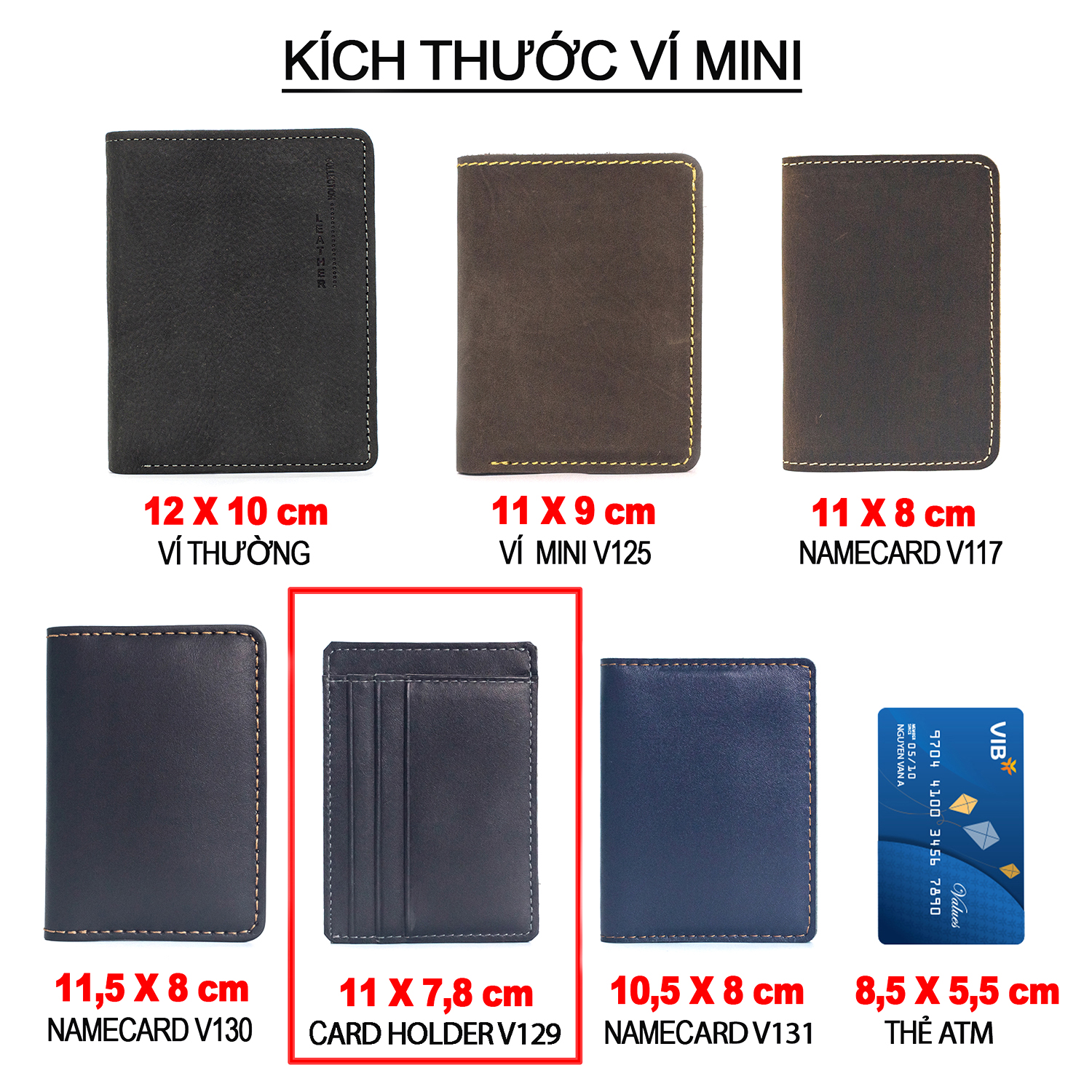 Ví đựng thẻ, Card holder v129 Bụi Leather - Da bò thật cao cấp - Bảo hành 12 tháng