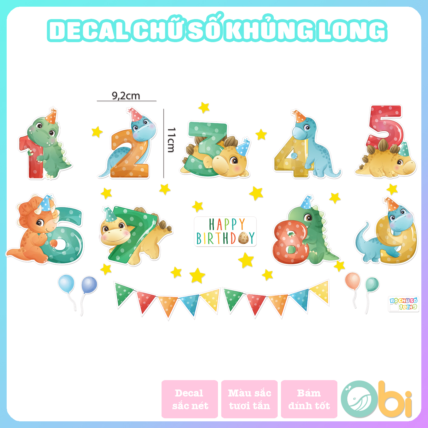 Decal Chữ Số Khủng Long Dino - Dán tường cho bé yêu Obi shop