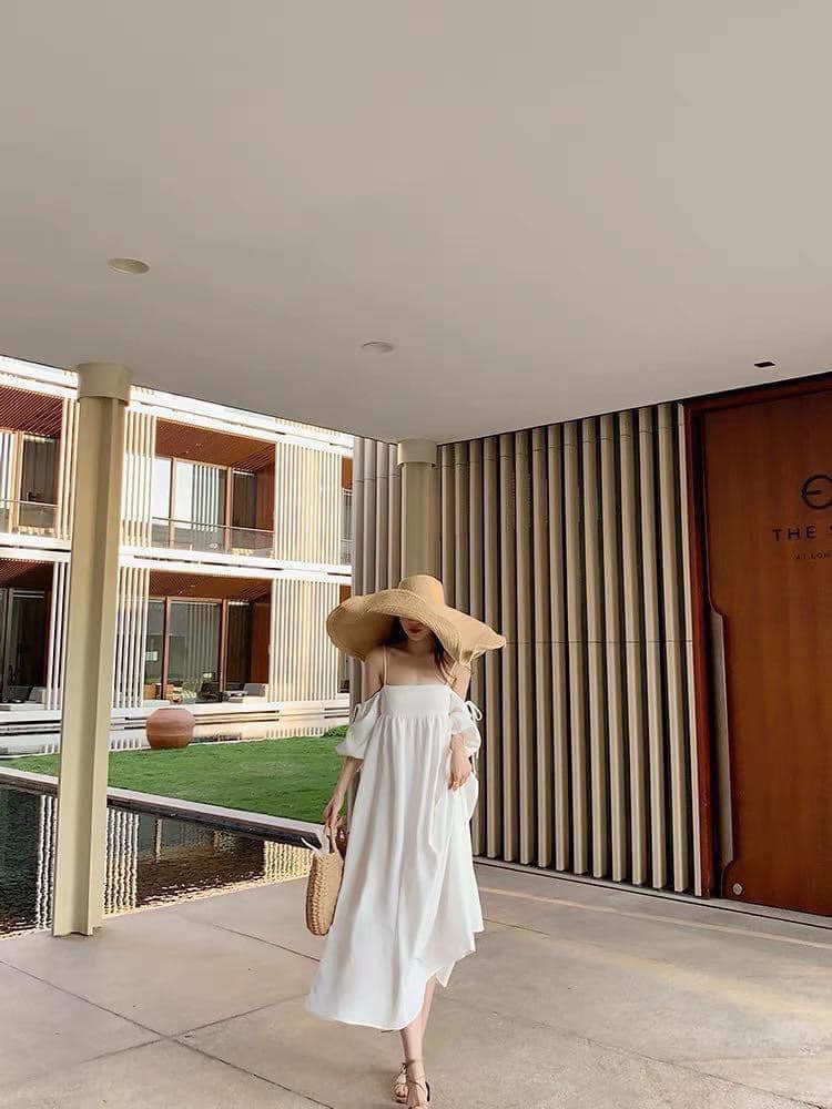 Đầm form suôn 2 dây rớt vai nữ tính, dịu dàng