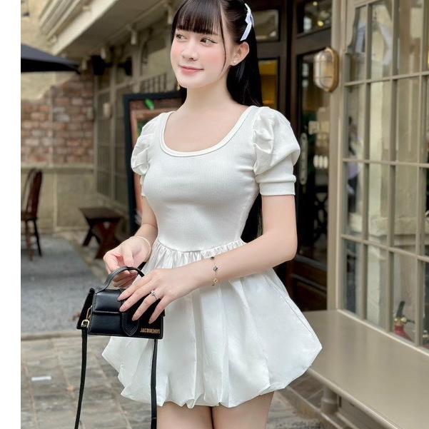 Set bộ nữ, váy bí tay phồng kèm quần shorrt chất thun gân thoải mái Trendy Clothing