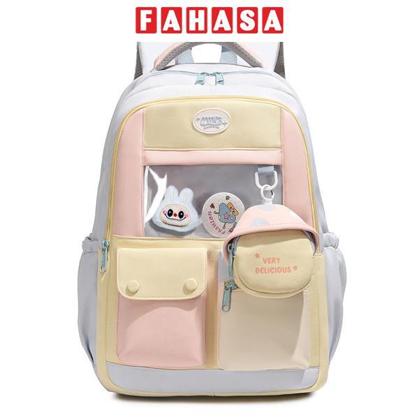 Ba Lô Thời Trang Kèm Huy Hiệu Hoạt Hình - Omaska 9628# - Màu Hồng