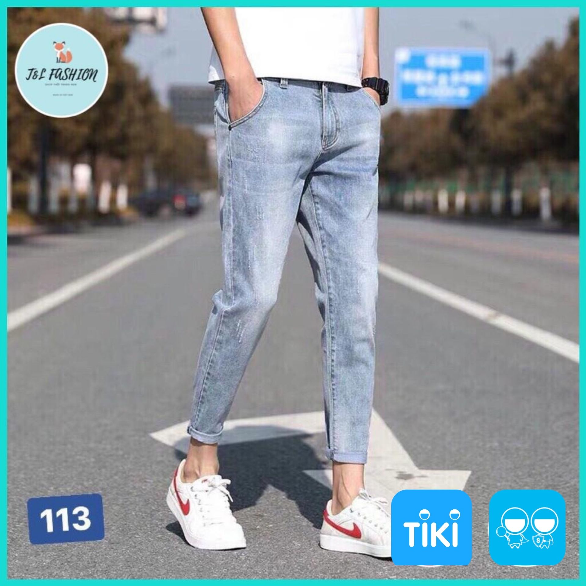 Quần Jean Nam Màu Xanh Co Giãn Phong Cách Thời Trang Hàn Quốc Cao Cấp T&amp;L store ms113