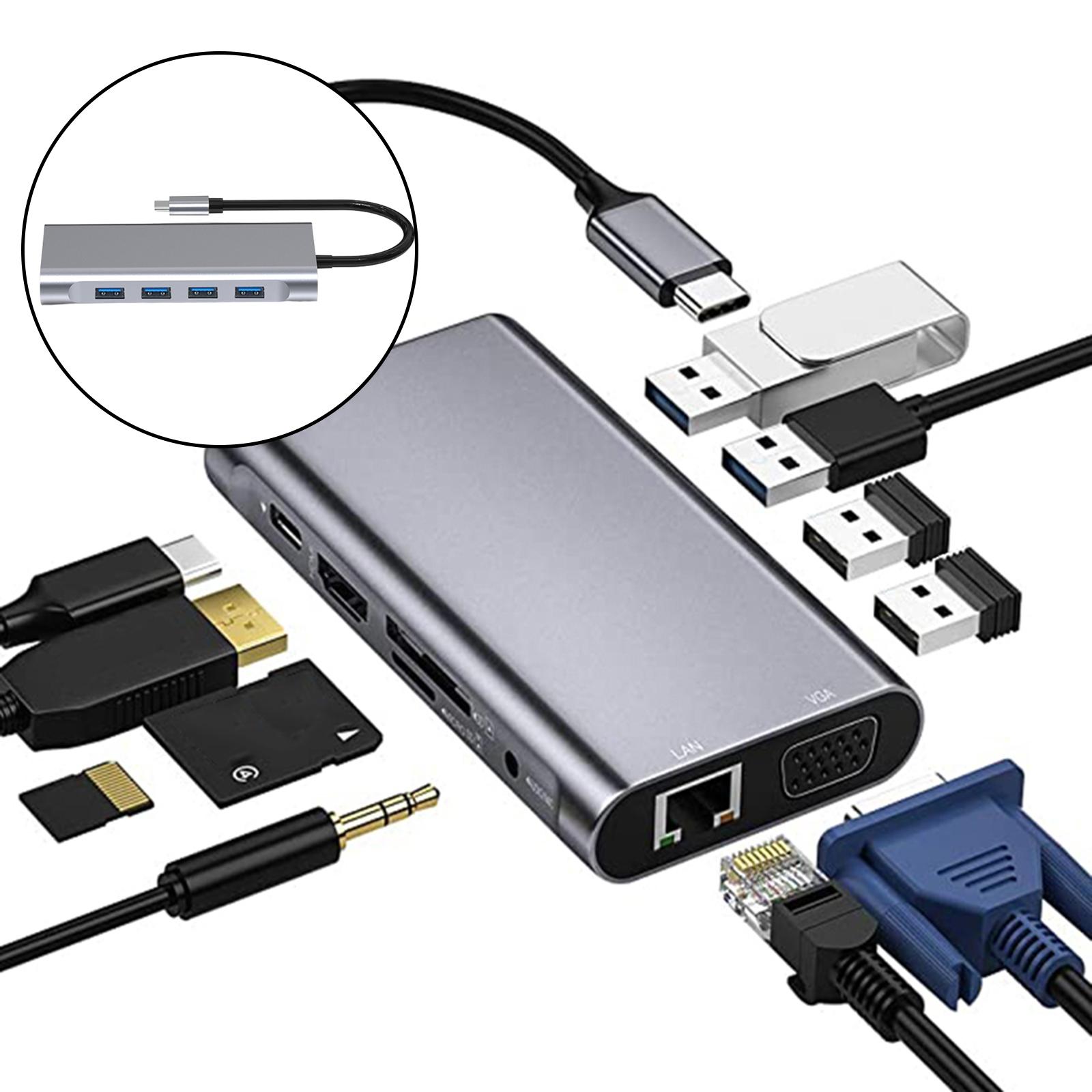 11 in 1 USB C Hub 4 USB 3.0 Ports SD TF Card Reader for MacBook Pro XPS