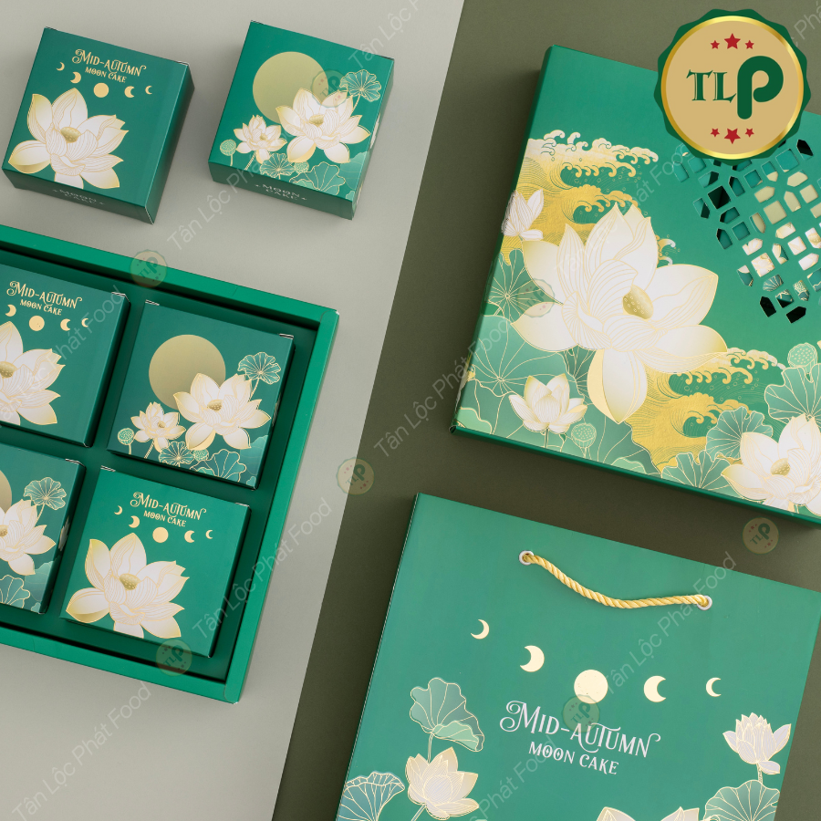 Hộp 4 bánh Trung Thu Tân Lộc Phát | Quà Tặng Trung Thu Đoàn Viên | Nhân Bánh Nhiều Vị (Thập Cẩm, Đậu Xanh, Khoai Môn, Dừa, Trà Xanh)