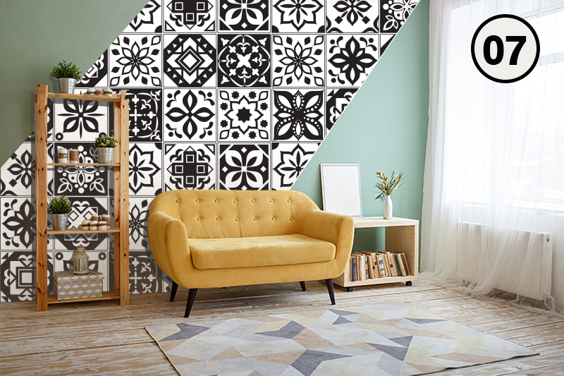 Decal Dán Tường Trang Trí Bếp Họa Tiết Đen Trắng | Giấy Dán Bếp Chống Bay Màu, Bắn Dầu Mỡ, Chịu Nhiệt