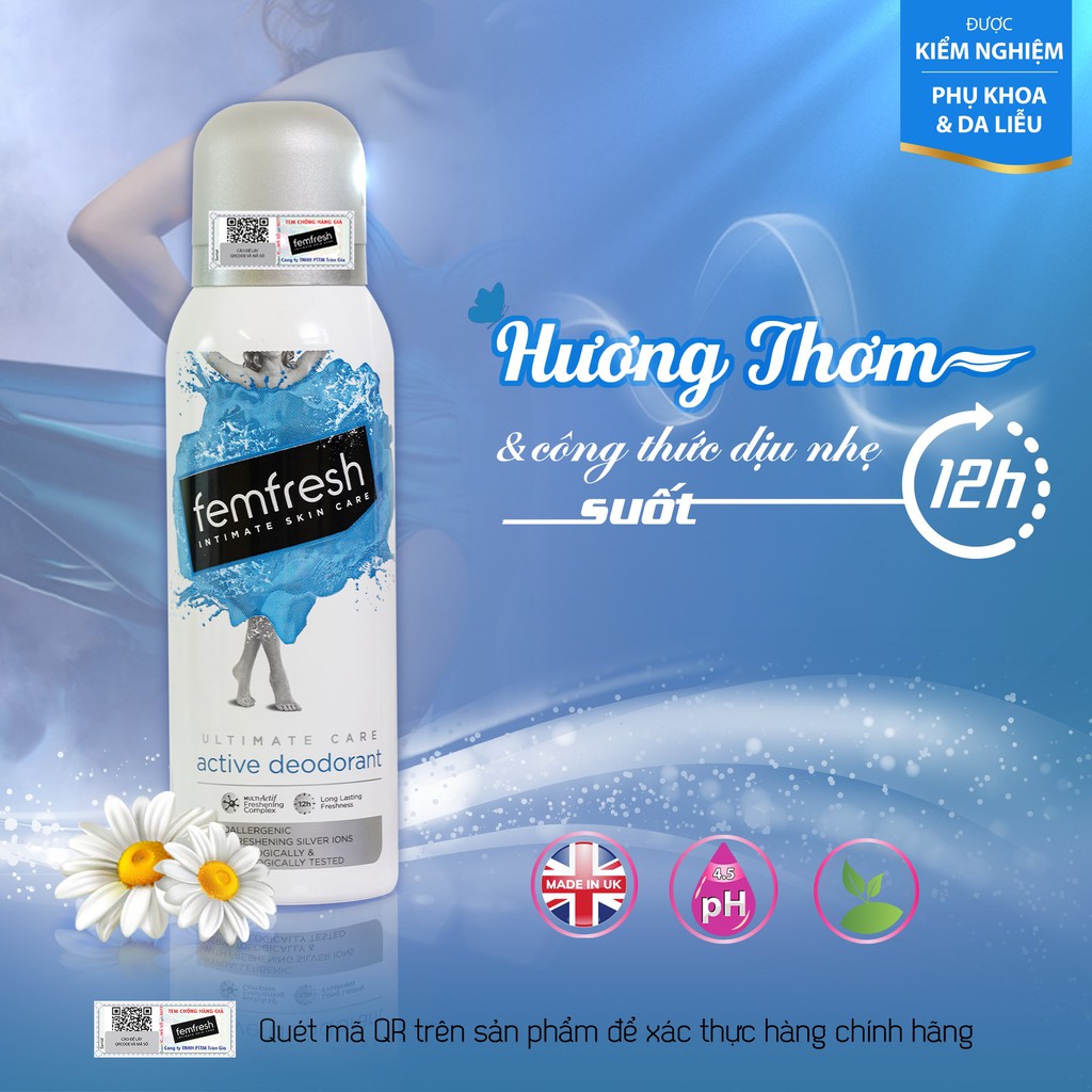 Xịt Thơm Mát Vùng Kín Cao Cấp Femfresh Freshness Deodorant 125ml - Nhập Khẩu Anh Quốc, làm sạch thơm, mùi hương dịu nhẹ