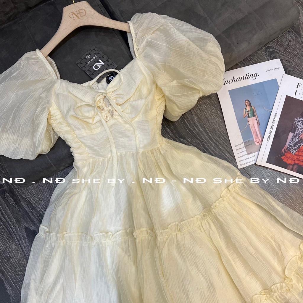 ĐẦM MAXI DÁNG XÈO CỔ KIỂU TAY NGẮN PHỒNG 2 LỚP Y HÌNH BẬN CỰC XINH LUN CÁC NÀNG ƠI - Kem