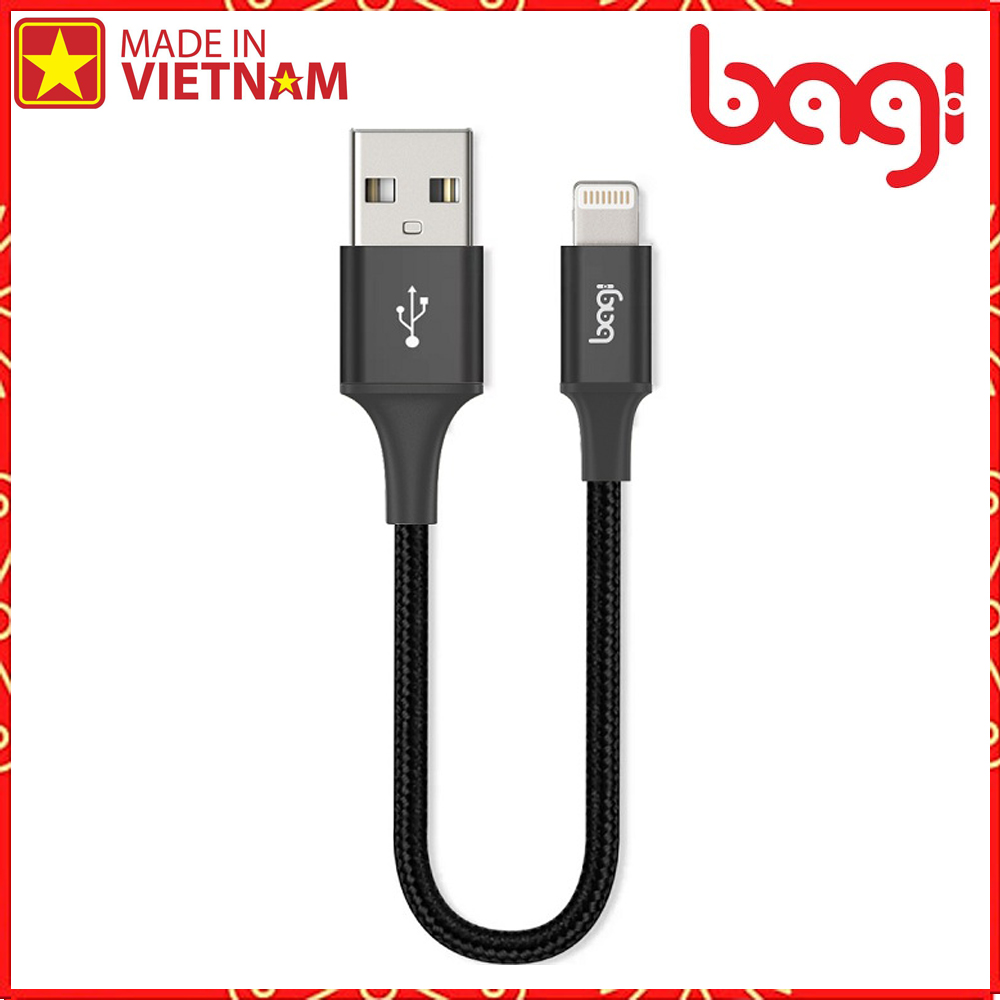 Cáp dù sạc nhanh Lightning Bagi dài 20cm IS20 màu đen - Hàng chính hãng