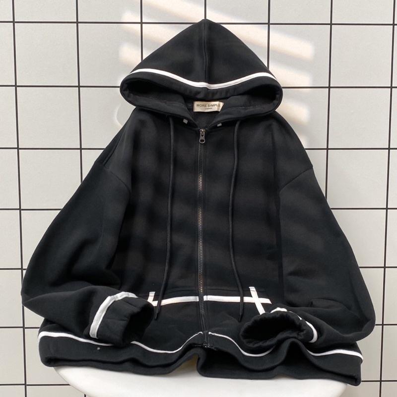 Áo Khoác Hoodie Zip Line Nổi Nỉ Lót Bông Dày Dặn Unisex