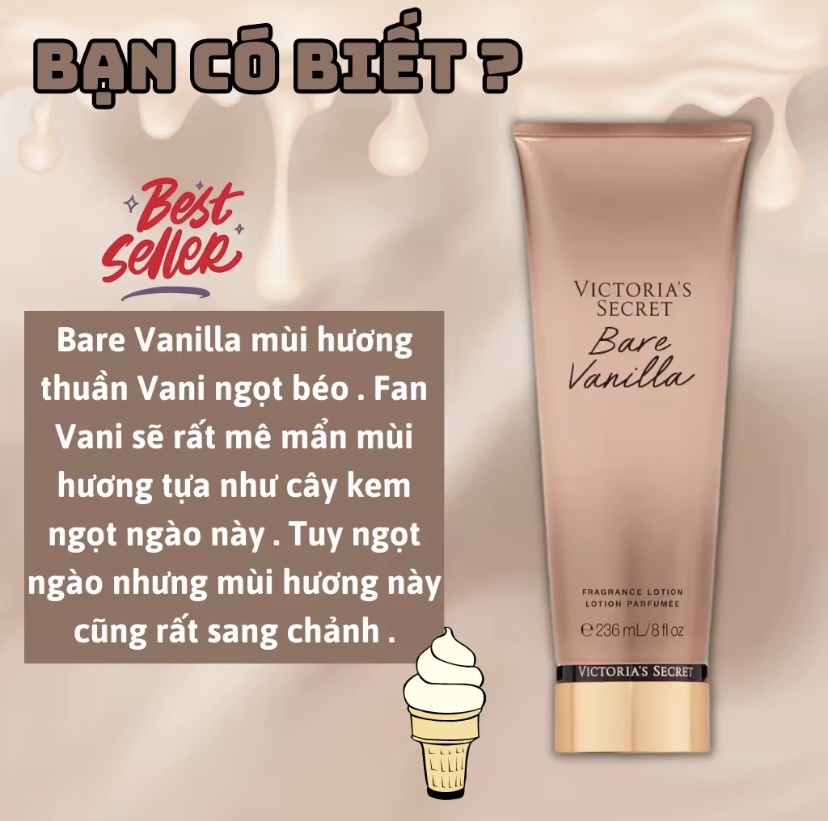 Victoria Secret Bare Vanilla Chính Hãng - Body Mist Victoria Secret Bare Vanilla 250ml &amp; Lotion Victoria Secret Bare Vanilla Chính Hãng 236ml