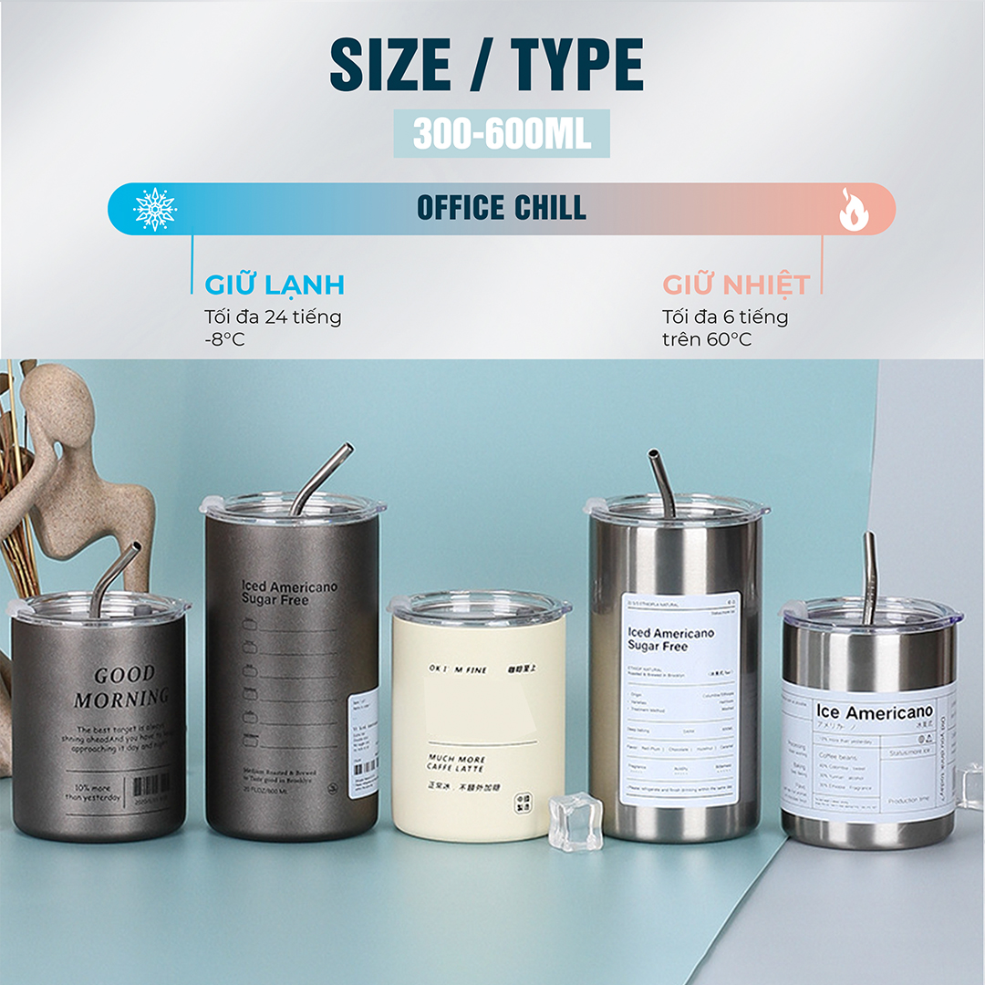 Ly Giữ Nhiệt Inox SUS 304 5 Lớp, Cốc Giữ Nhiệt Bán Chạy Có Ống Hút Cao Cấp Bảo Hành 90 Ngày