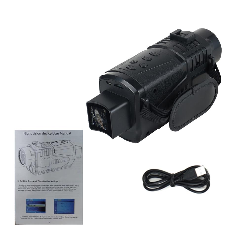 Portable Monocular Infrared Night-Visions Device Day Night Use Photo Video Playback Modes 5X Digital Zoom 300M Full Dark Viewing Distance for Outdoor Hunts Boating Journey