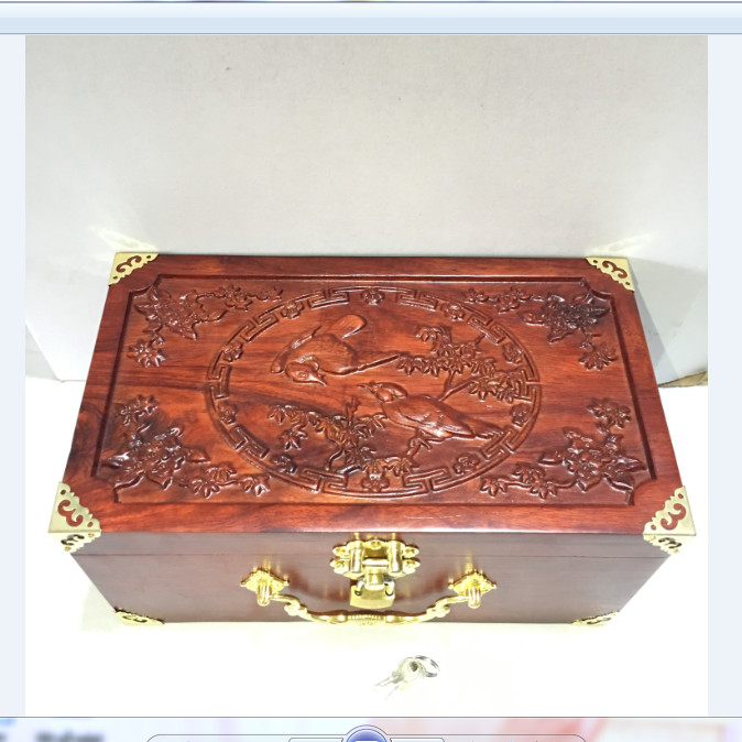 Hộp đựng con dấu - đựng đồ trang sức chạm chim phương bằng gỗ hương size 24cm - kèm khóa mini