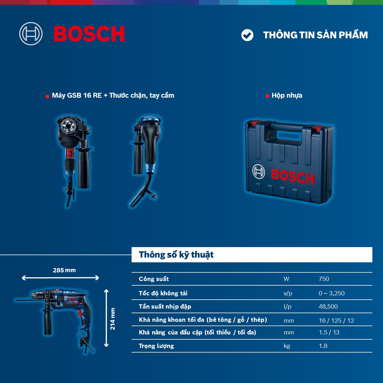 Máy Khoan Động Lực Bosch GSB 16 RE (750W)