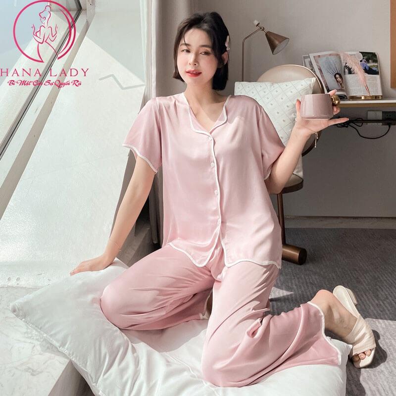 Đồ bộ nữ - Đồ mặc nhà pijama lụa tay cộc cao cấp PJ495