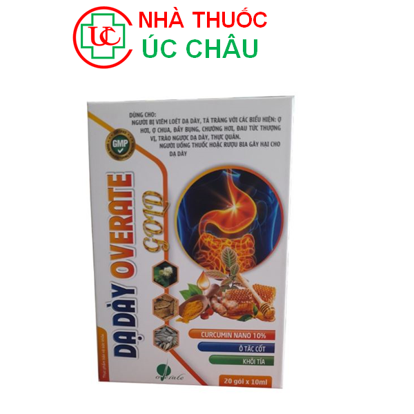 Dạ dày Overate Gold-Hỗ trợ giảm acid dịch vị -Giúp bảo vệ niêm mạc dạ dày-Hộp 20 gói