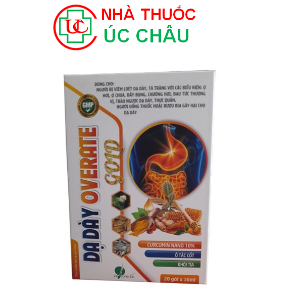 [COMBO 6 HỘP] Dạ dày Overate Gold-Hỗ trợ giảm acid dịch vị -Giúp bảo vệ niêm mạc dạ dày-Hộp 20 gói