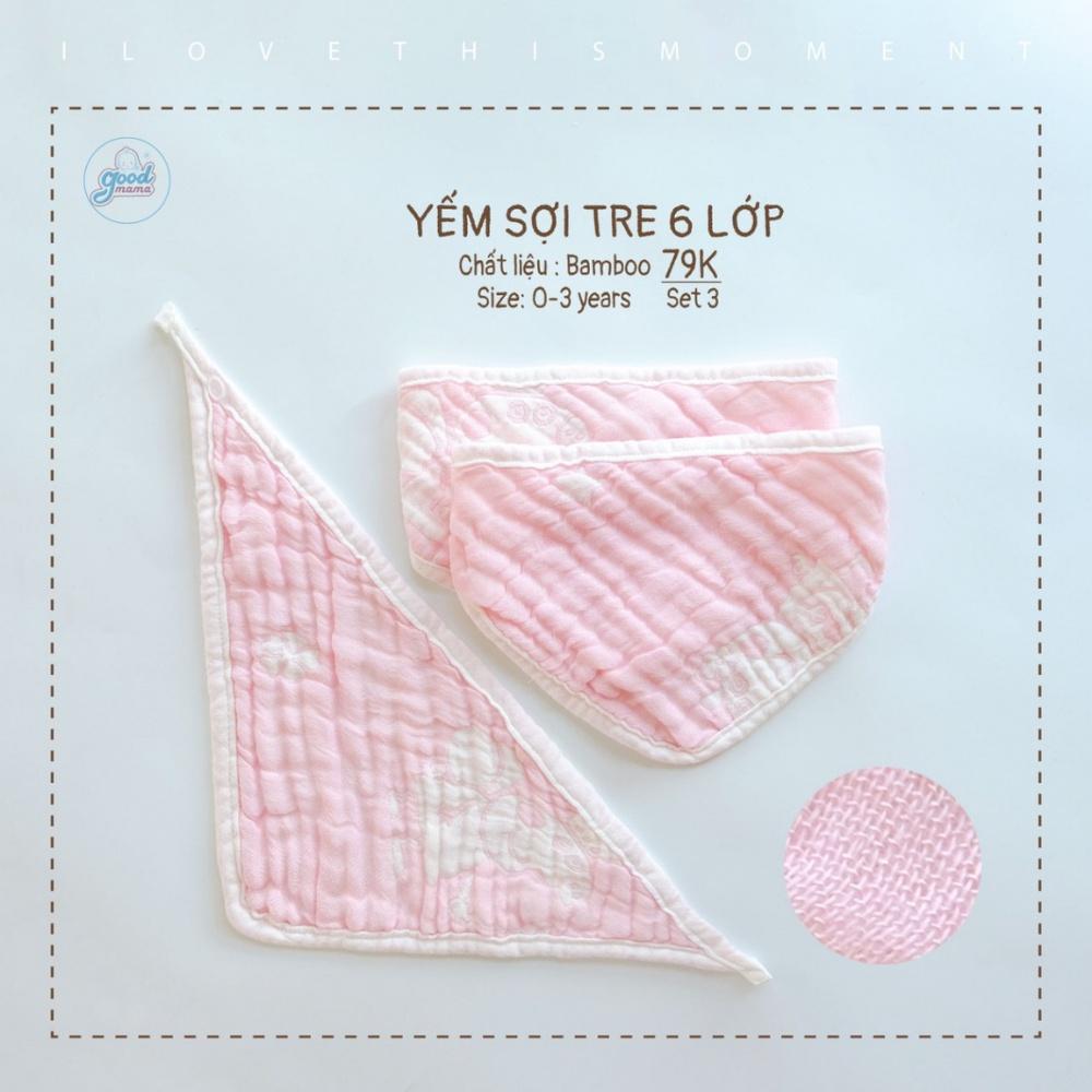 Yếm Tam Giác Sợi Tre 6 Lớp Goodmama (Set 3 Cái) Dành Cho Bé Từ 0-3 Tuổi