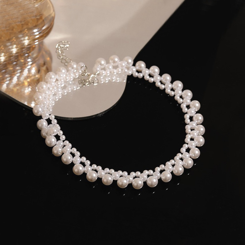 Dây chuyền vòng cổ ngọc trai nhiều tầng chuỗi hạt sáng bóng sang chảnh hand made thủ công sáng tạo phong cách Hàn Quốc