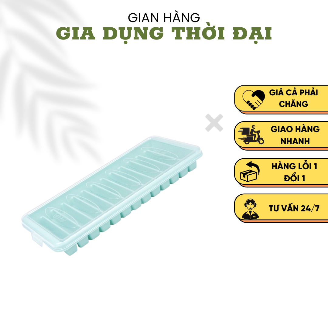 Khay Nhựa Làm Đá Thanh Dài 13 Viên Có Nắp Hàn Quốc Hole KT: 26x11.5 Cm